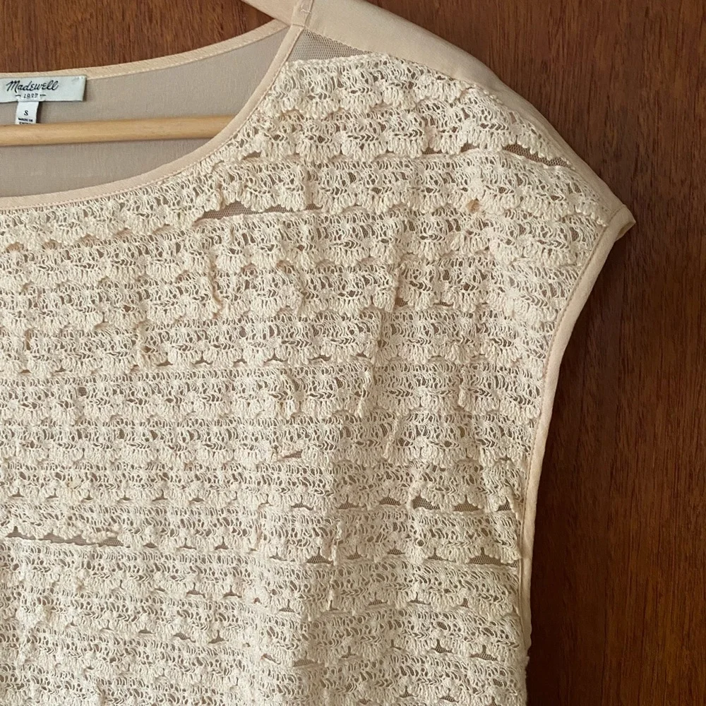 Madewell silk lace capped sleeve eggshell color blouse - Picture 7 of 10